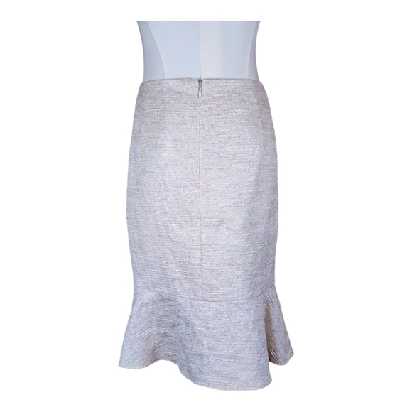 Kay Unger Metallic Tweed Trumpet Skirt Silver Gold Shimmer High Waist Size 12 - Picture 2 of 5